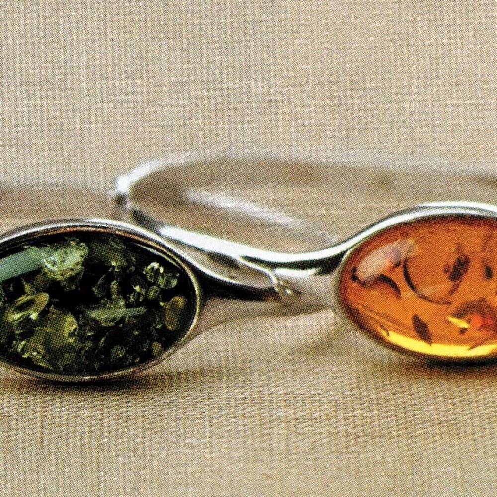 Sterling Silver Baltic Amber Cuff Bracelet Green & Honey Amber